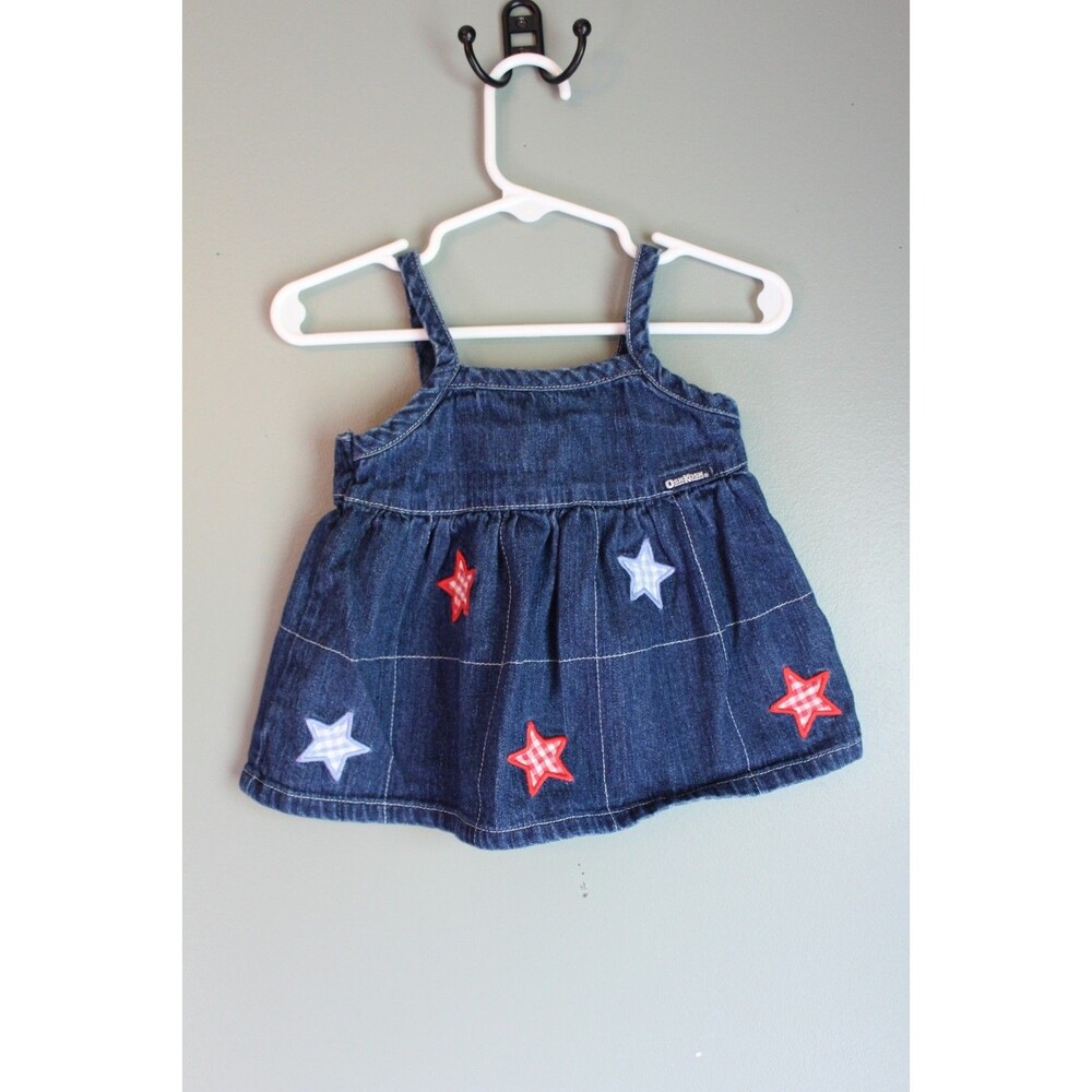 Y2K OshKosh B'Gosh Denim Dress Stars Red White Blue 4th of July Sz 0-3M